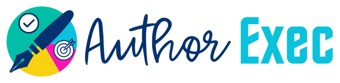 Author Exec logo features a pie chart with a fountain pen, check mark, and bullseye on top