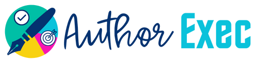 Author Exec logo features a pie chart with a fountain pen, check mark, and bullseye on top